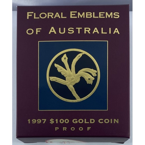 1997 100 Dollar Gold Proof Coin Floral Emblems - Kangaroo Paw