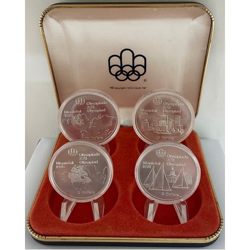 Canada 1974 Set of 4 Silver $5 and $10 Coins Unc - Montreal Olympics (Series I)