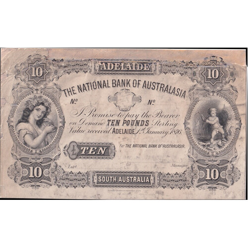 National Bank of Australasia (Adelaide) 1876 10 Printer's Trial good Fine