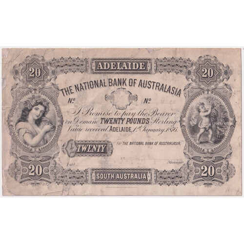 National Bank of Australasia (Adelaide) 1876 20 Printer's Trial good Fine