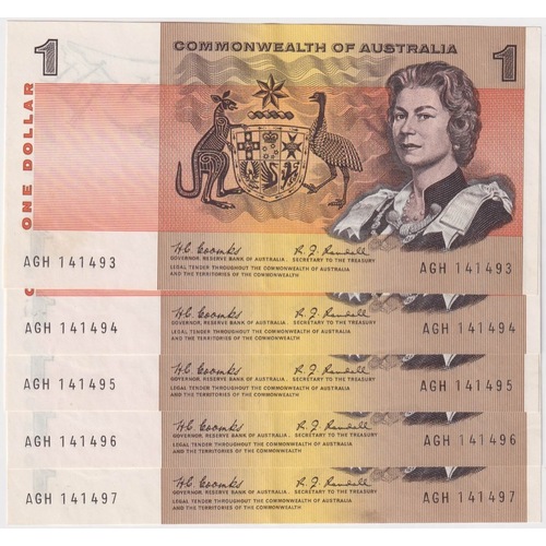 1968 $1 Note Consecutive Run of 5 Coombs/Randall R72 GEF