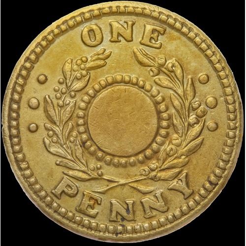 1942 One Penny Unholed Internment Token WWII Extremely Fine