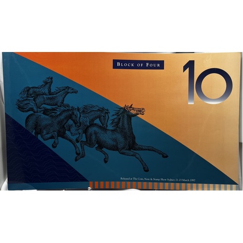 1997 10 Dollars Uncut Block of Four Standard Blue Serials