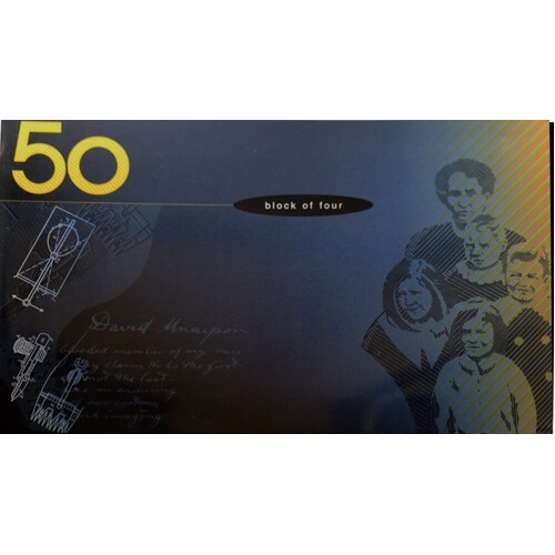 1999 Fifty Dollars Uncut Block of Four Deluxe Black Serials