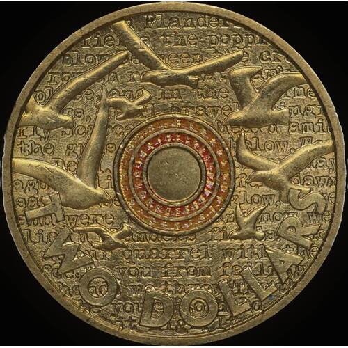 2015 Coloured 2 Dollar Coin Remembrance Day Circulated