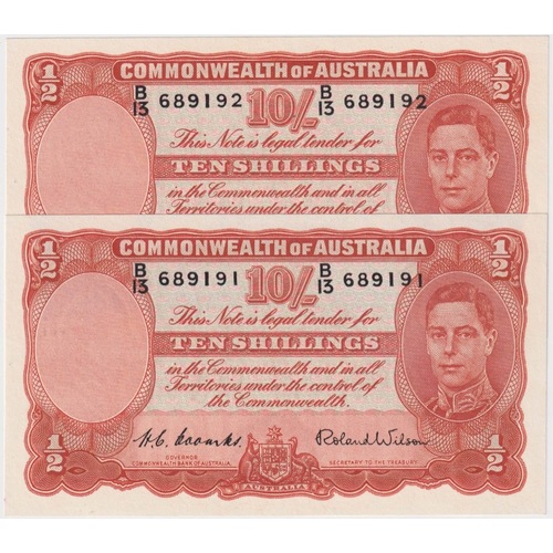 1952 Ten Shilling Consecutive Pair Coombs/Wilson R15 about Unc