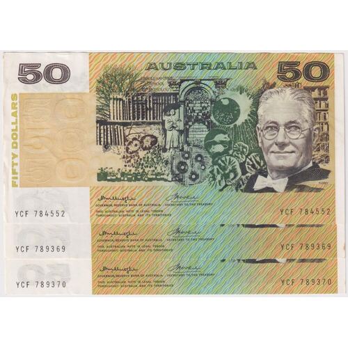 1976 $50 Note Trio Gothic Centre Knight/Wheeler R506A good EF
