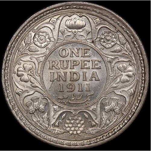 India 1911 Silver One Rupee  Uncirculated