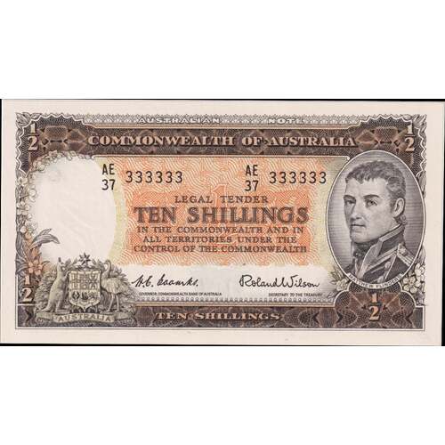 1954 Ten Shilling Coombs/Wilson R16 Solid Serial Uncirculated