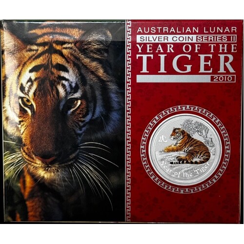 2010 Silver 1oz Coloured Coin Lunar Year of the Tiger