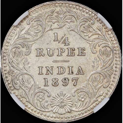 India (British) 1897-C Silver 1/4 Rupee KM# 471 NGC MS62