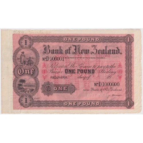 Bank of New Zealand 1911 Unissued 1 Pound Specimen Note Uncirculated