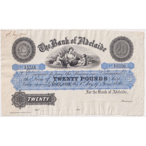 Bank of Adelaide 20 Pounds Unissued Specimen Note MVR# 2a Uncirculated