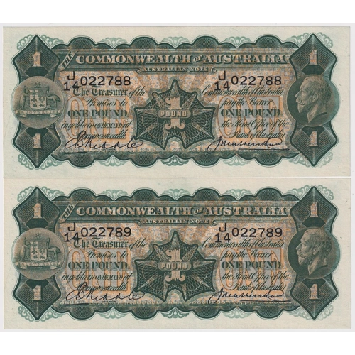 1927 One Pound Consecutive Pair Riddle/Heathershaw R26 good EF