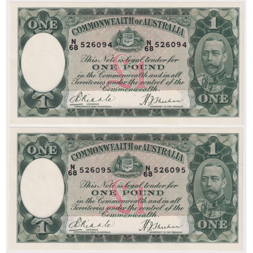 1933 One Pound Consecutive Pair Riddle/Sheehan R28 about Unc