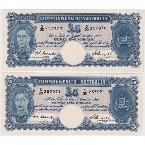 1949 Five Pound Consecutive Pair Coombs/Watt R47 about Unc