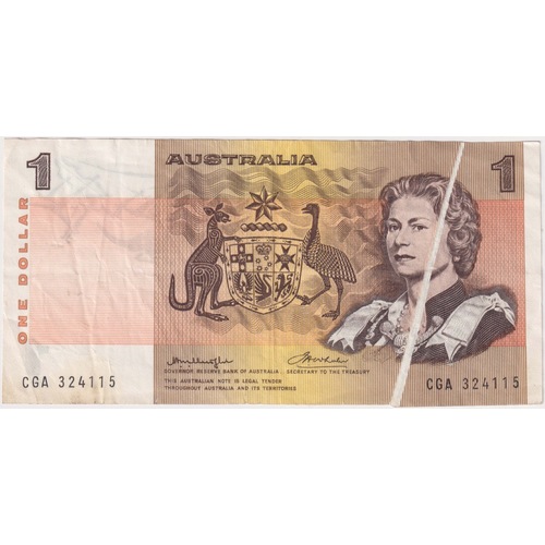 1976 $1 Note Knight/Wheeler 2mm Paper Crease Print Error R76A EF