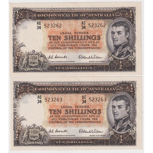 1954 Ten Shilling Consecutive Pair Coombs/Wilson R16 good EF