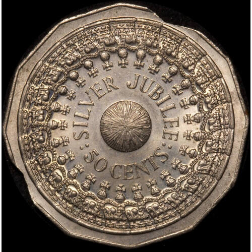 1977 Silver Jubilee 50 Cent Double Clipped Planchet Choice Unc