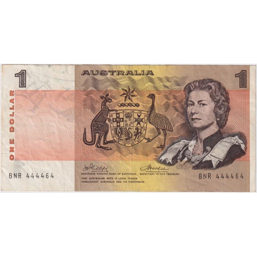 1974 $1 Note Australia Phillips/Wheeler R75 Very Fine 1 off Solid Serial Number