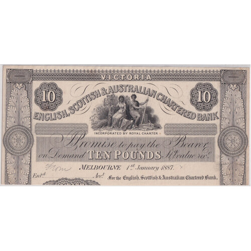 English, Scottish & Australian Chartered Bank 1887 Ten Pound Printers Proof PMG 55 About Unc