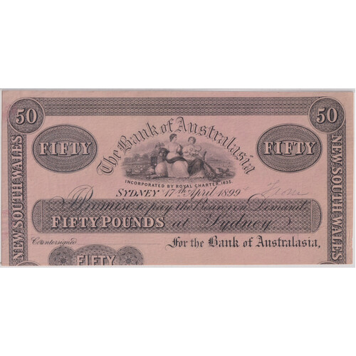 Bank of Australasia 1899 Fifty Pound Printers Proof PMG 50 About Unc