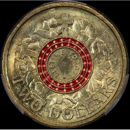 2015 Coloured 2 Dollar Coin Lest We Forget (PCGS MS63)