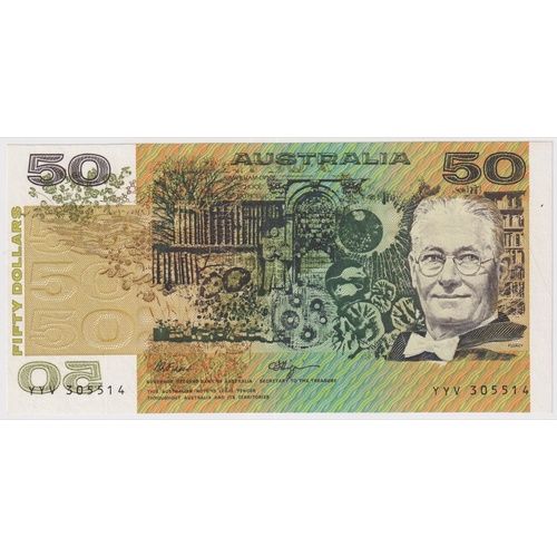 1990 $50 Note Fraser/Higgins Wet Ink Transfer Error R512 GEF