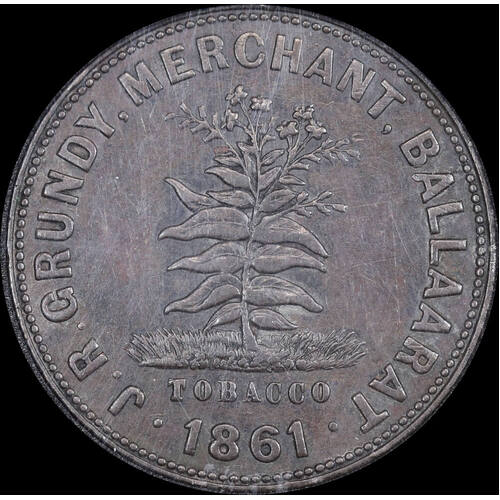 1861 J.R. Grundy Copper Penny Token A#155 Very Fine