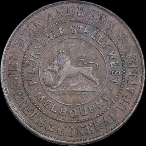 1860 John Andrew & Co. Copper Halfpenny Token A12 Very Fine