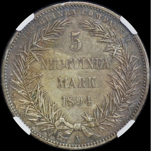 German New Guinea 1894 Silver 5 Marks KM# 7 NGC AU Details