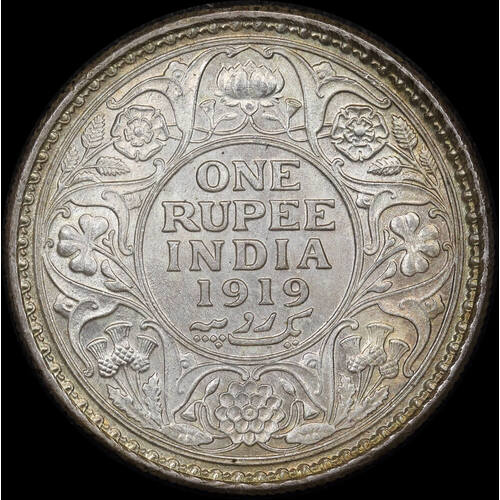 India (British) 1919 Silver Rupee KM# 523 Choice Uncirculated