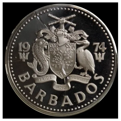 Barbados 1974 Silver 10 Dollar Proof Coin KM#17a