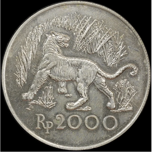 Indonesia 1974 Silver Uncirculated 2,000 Rupiah - Tiger KM#39