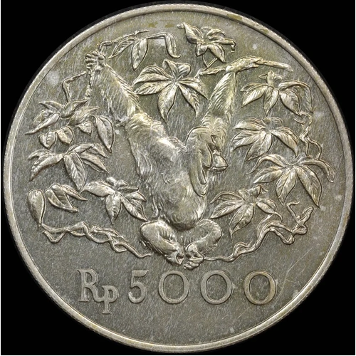 Indonesia 1974 Silver 5,000 Rupiah KM#40 Uncirculated - Orangutan