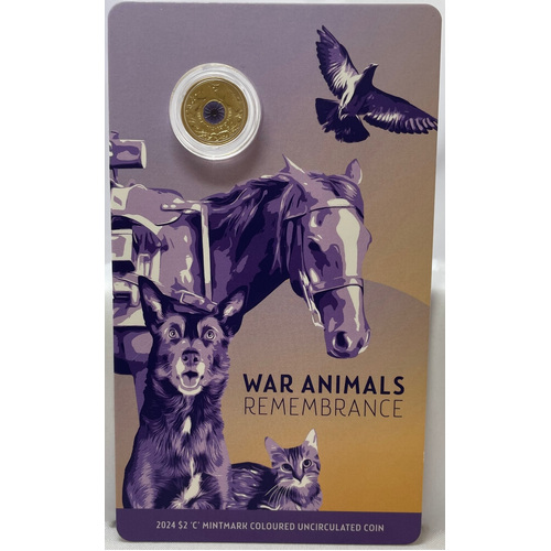 2024 Coloured 2 Dollar Coin C Mintmark Remembrance War Animals