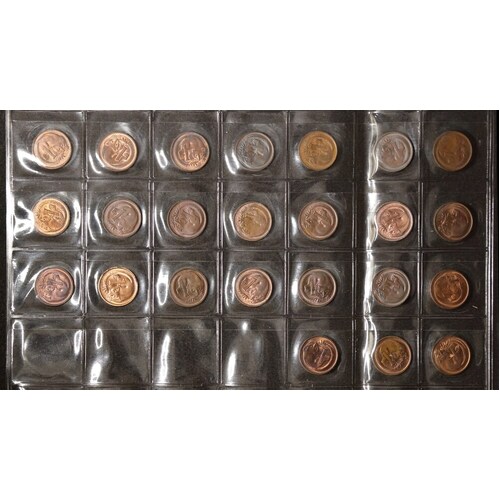 1966-1990 1 Cent Comprehensive Collection of 24 Uncirculated Coins