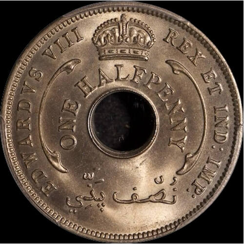 British West Africa 1936 Copper Nickel Halfpenny KM#15 PCGS MS65