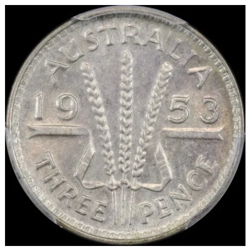 1953 Threepence Gem Unc (PCGS MS62)