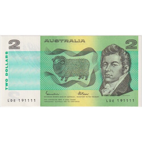 1985 $2 Note Johnston/Fraser R89 Uncirculated Fancy Serial Number LDE 191111