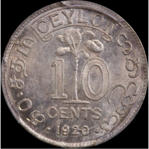 Ceylon 1920-B Silver 10 Cents KM#104a PCGS MS63