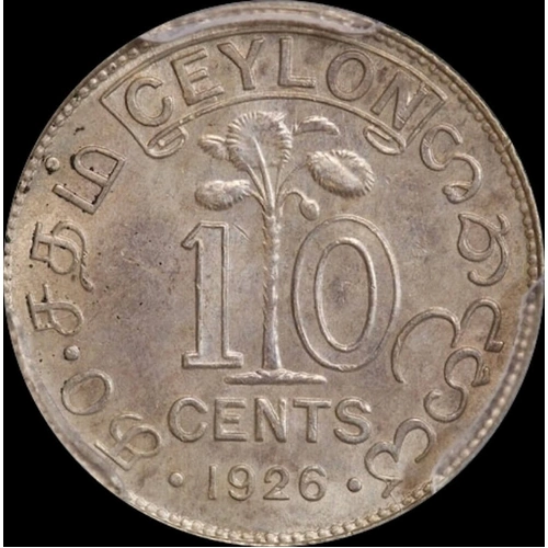 Ceylon 1926 Silver 10 Cents KM#104a PCGS MS65