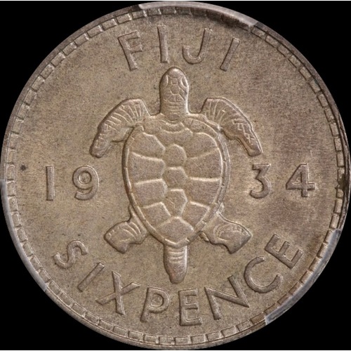 Fiji 1934 Silver Sixpence KM#3 PCGS MS62