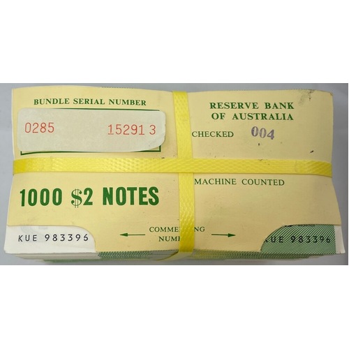 1985 Block of 10 * $2 Note Bundles Johnston/Fraser R89 Uncirculated