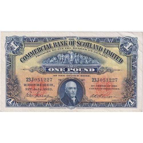 Commercial Bank of Scotland 1933 1 Pound P# S327 EF