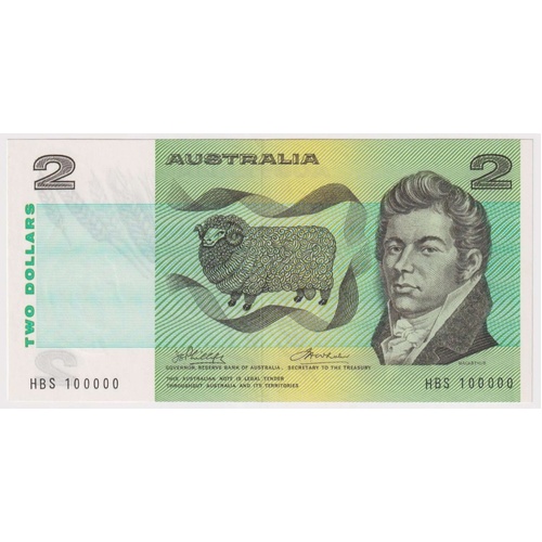 1974 $2 Note Australia Phillips/Wheeler R85 GEF 100k Serial Number