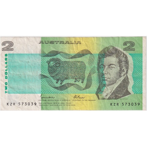 1985 $2 Note Johnston/Fraser 6mm Registration Shift Error R89 good VF