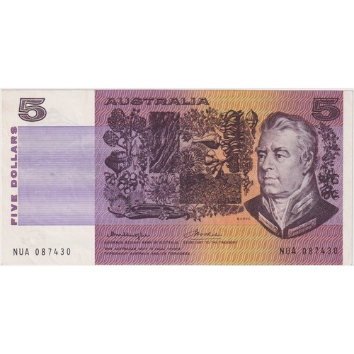 1976 $5 Note Gothic Side Knight/Wheeler Intaglio Fadeout Error R206b EF