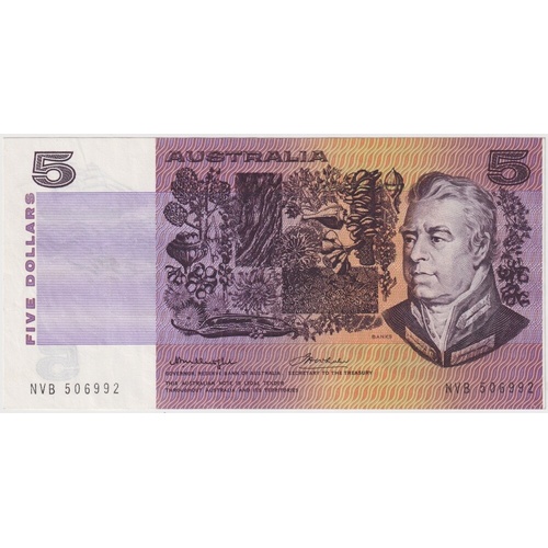 1976 $5 Note Gothic Side Knight/Wheeler R206b EF Cut 4mm Off Centre