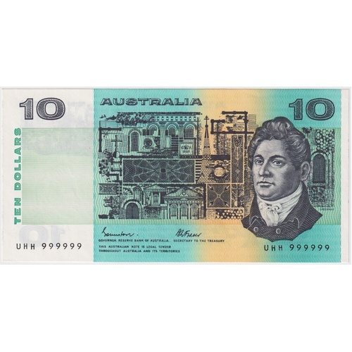 1985 $10 Note Paper Johnston/Fraser R309 Uncirculated Solid Serial Number UHH 999999
